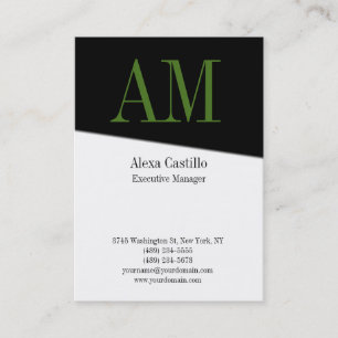 Vertical professional black white green monogram business card
