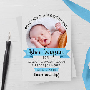 Vertical Proudly Introducing Birth Annoucement Announcement