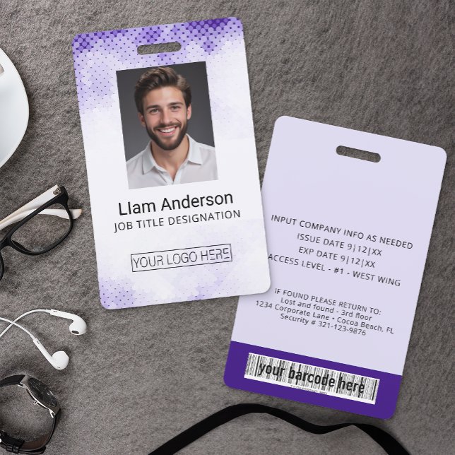Vertical Purple Gradient Employee ID Badge (Custom Employee Photo Badge)