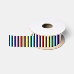 Vertical Rainbow Black White Stripes Satin Ribbon