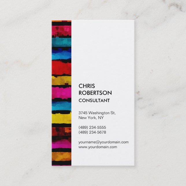 Vertical Rainbow Colours Stripe White Business Car Business Card (Front)