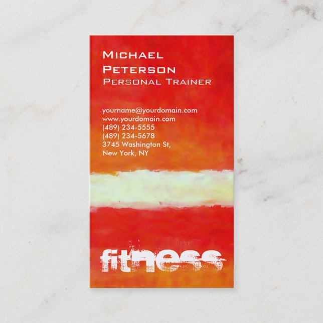 Vertical Red Abstract Fitness Sport Business Card (Front)