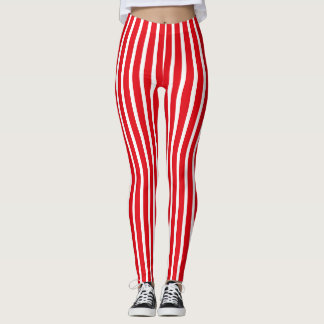 Vertical Red And White Stripe Leggings