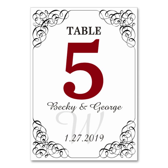 Vertical Red and White Table Card (Front)