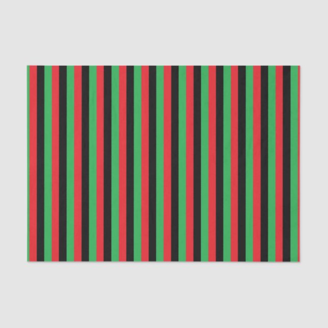 Vertical Red, Black and Green Stripes Tissue Paper (Front)