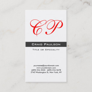 Vertical Red Black White Monogram Business Card
