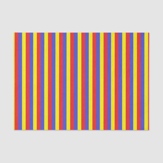 Vertical Red, Blue and Yellow Stripes Tissue Paper (Front)