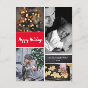 Vertical Red Christmas Photo Collage Holiday Postcard