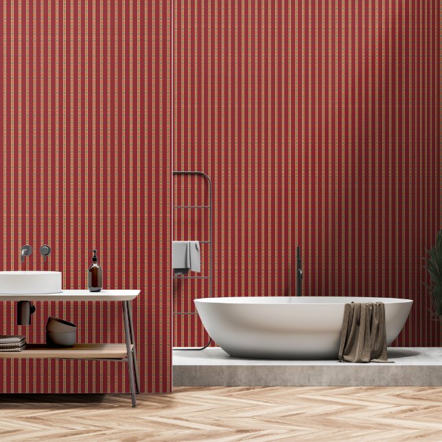 Vertical Red & Colourful Stripes Pattern Wallpaper (Bathroom)