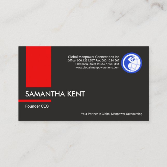 Vertical Red Column Stripe Manpower Consultant Business Card (Front)