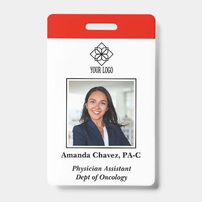 Vertical Red Custom Employee ID Photo Name Badge (Front)