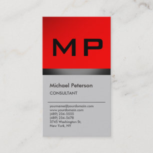 Vertical Red Grey Black Monogram Business Card