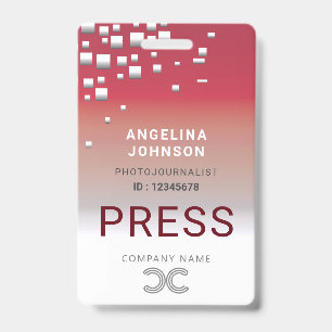 Vertical Red Grey Press Employee Identification ID Badge