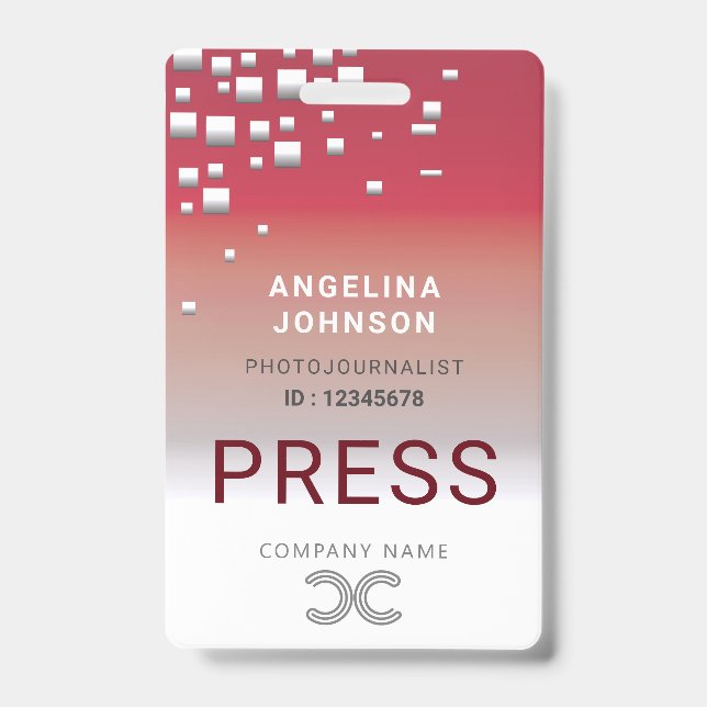 Vertical Red Grey Press Employee Identification ID Badge (Front)