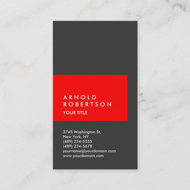 Vertical Red Grey Professional Business Card (Front)