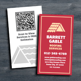 Vertical Red Roofing Services QR Code Business Card