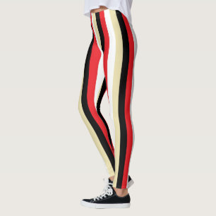 Vertical Red, White, Beige and Black Stripes Leggings