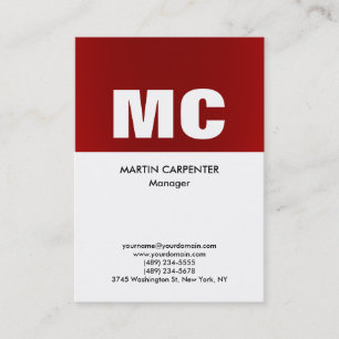 Vertical red white monogram professional modern business card
