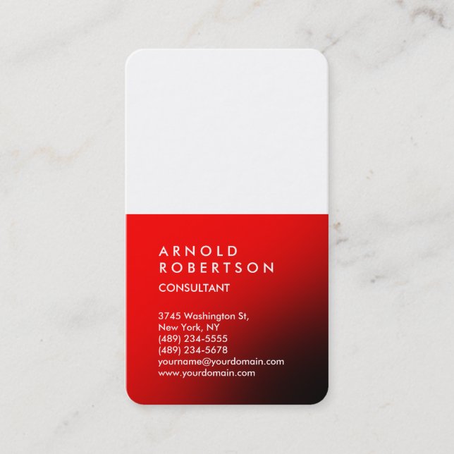 Vertical Red White Trendy Consultant Business Card (Front)