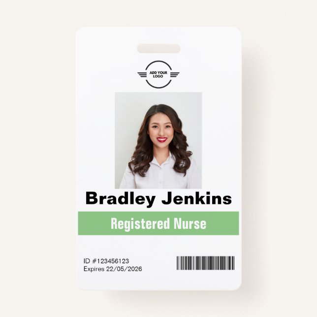 Vertical Registered Nurse RN Name Logo photo badge ID Badge (Front)