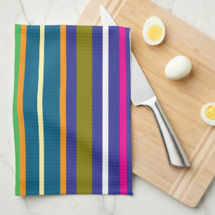 Vertical Retro Stripes Colorful Tea Towel