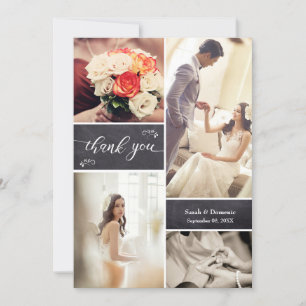 Vertical  Rustic Wedding Photo Collage Thank You Card