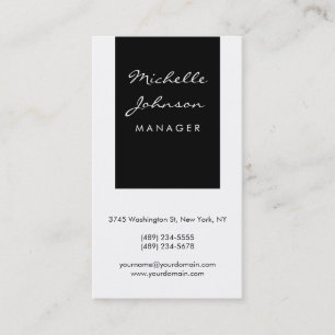 Vertical Script Black White Manager Business Card