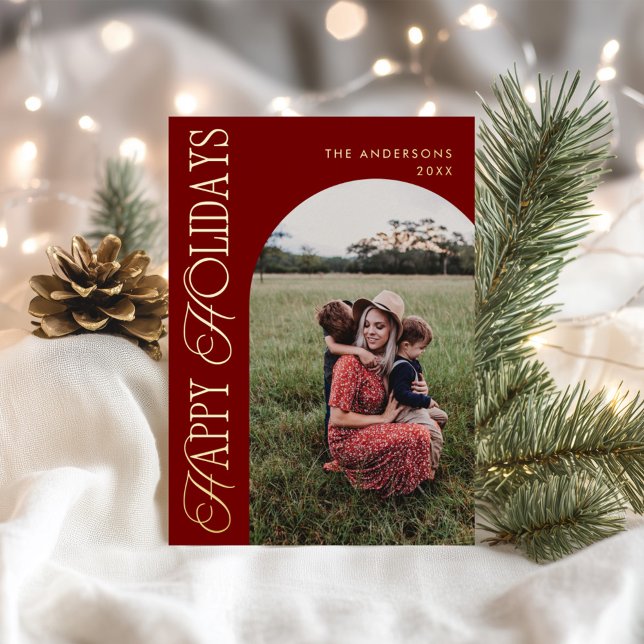 Vertical Script Photo Arch  Foil Holiday Card (Creator Uploaded)