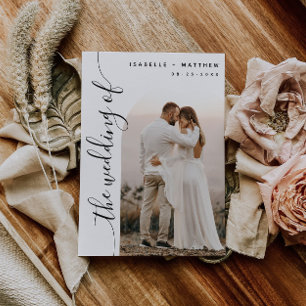 Vertical Script Photo Arch Wedding Invitation