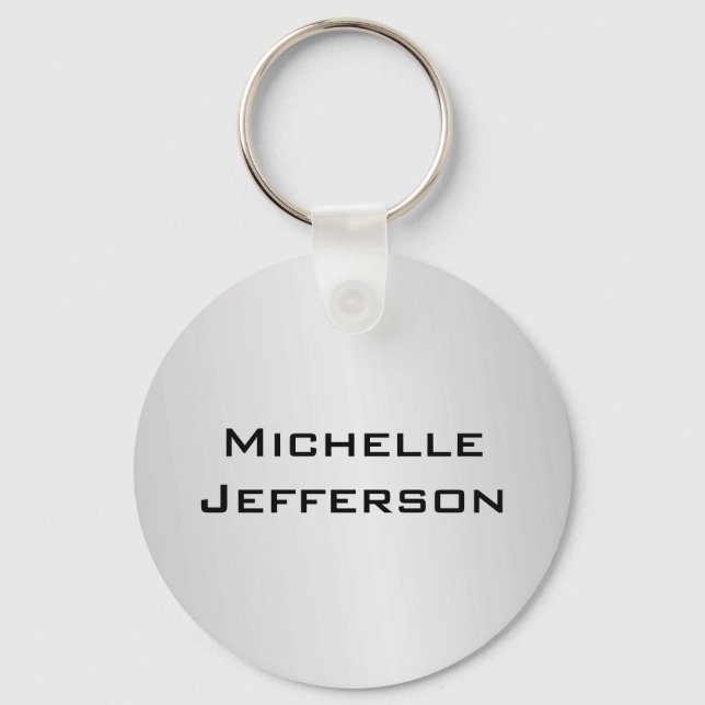 Vertical Silver Gray Stylish Trendy Modern Name Key Ring (Front)