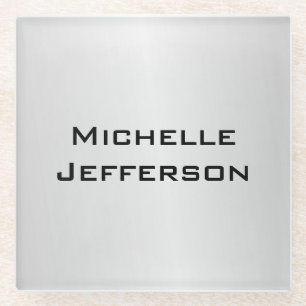 Vertical Silver Grey Stylish Trendy Modern Name Glass Coaster