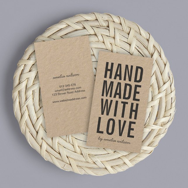 Vertical Simple Rustic Handmade With Love Kraft Business Card (Creator Uploaded)