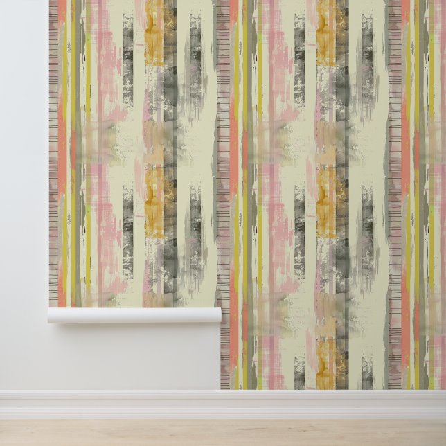 Vertical sketched artistic lines pink grey yellow  wallpaper (Application)