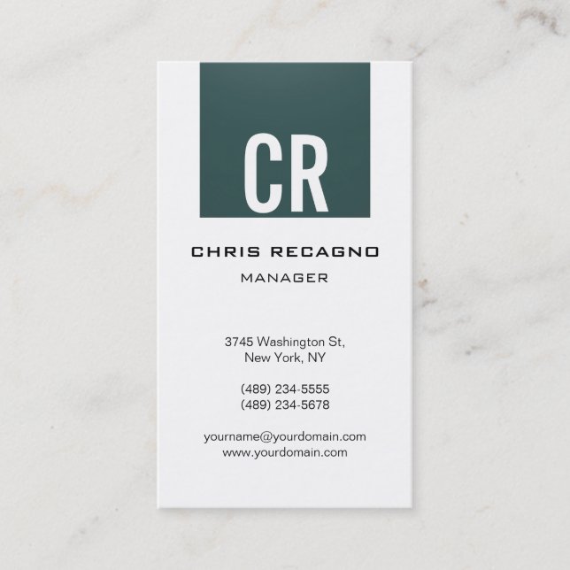 Vertical Slate Grey Stripe White Business Card (Front)