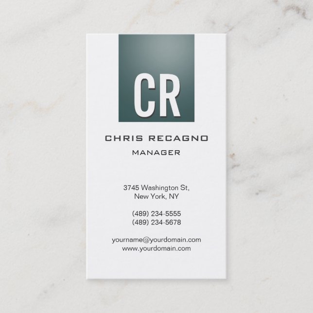 Vertical Slate Grey White Background Business Card (Front)