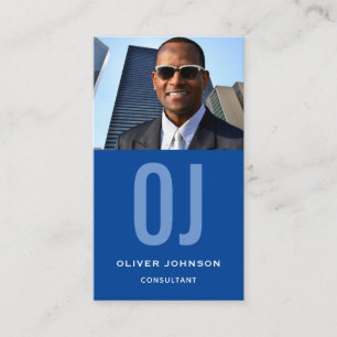Vertical Social Media Monogram Blue White Any Job Business Card