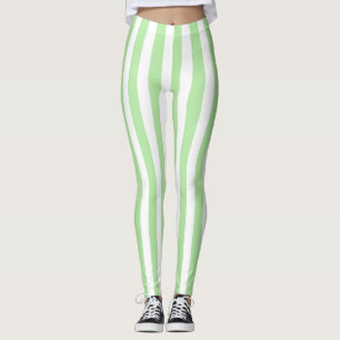 Vertical Soft Green and White Stripes Leggings