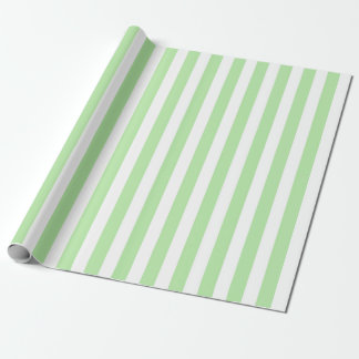 Vertical Soft Green and White Stripes Wrapping Paper