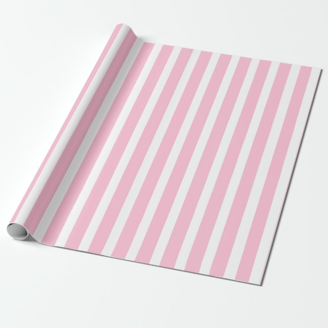 Vertical Soft Pink and White Stripes Wrapping Paper (Unrolled)