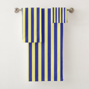 Vertical Soft Yellow and Blue Stripes Bath Towel Set