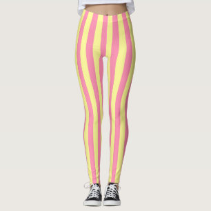 Vertical Soft Yellow and Pink Stripes Leggings