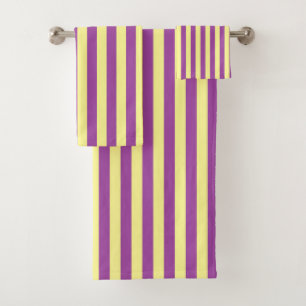 Vertical Soft Yellow and Purple Stripes Bath Towel Set