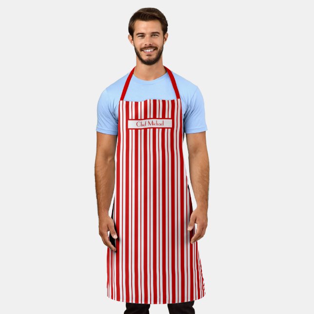 Vertical Stripe #2 DIY Colours Red White SV Apron (Worn)