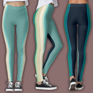 Vertical Stripe Block   Sage, Teal, Navy Dual Tone Leggings