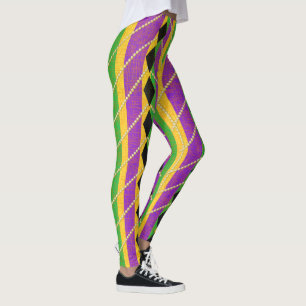 Vertical Stripe Harlequin Mardi Gras Colours Leggings