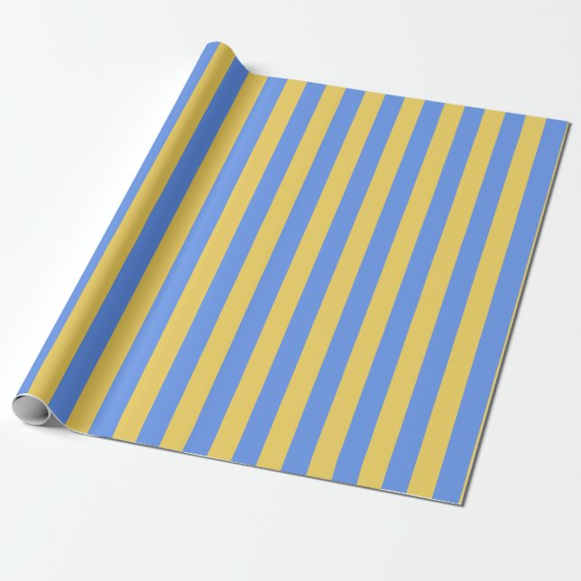 Vertical Stripe Pattern in Blue and Yellow Wrapping Paper (Unrolled)