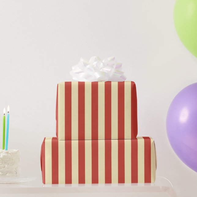 Vertical Stripe Pattern in Butter Yellow and Red Wrapping Paper (Party Gifts)