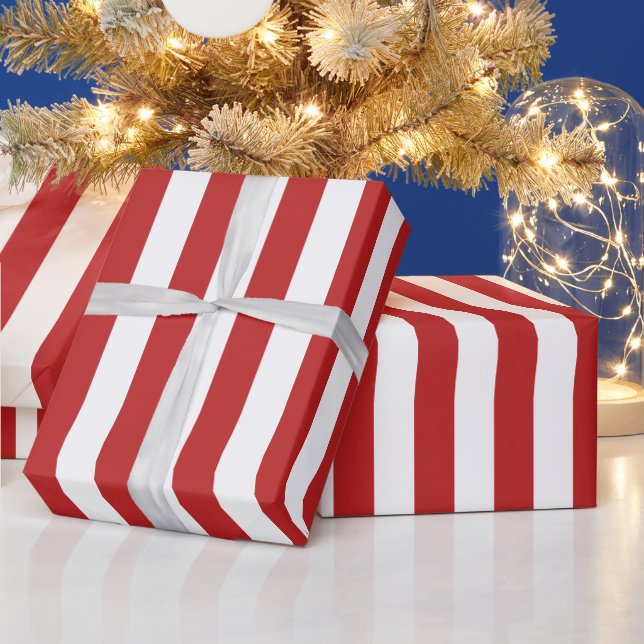 Vertical Stripe Pattern Red and White Wrapping Paper (Holidays)