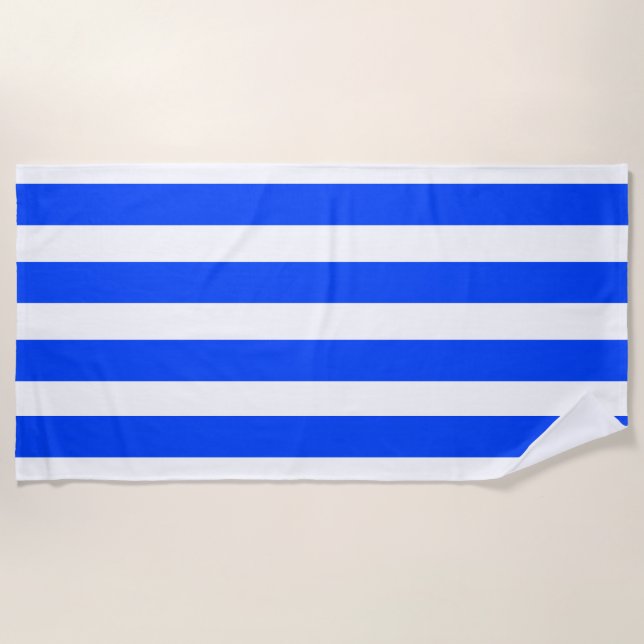 Vertical Stripe Sailor Blue & White Pattern Beach Towel (Front)