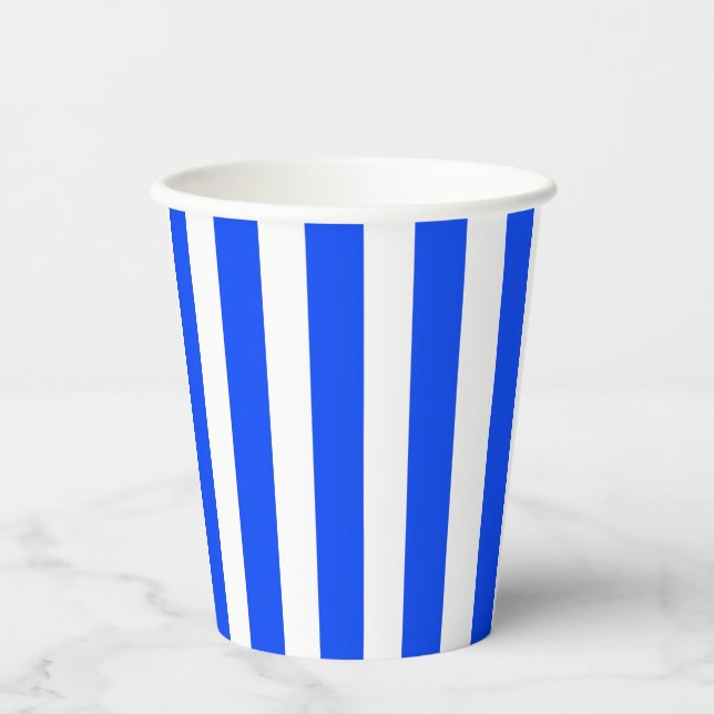 Vertical Stripe Sailor Blue & White Pattern Paper Cups (Front)